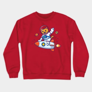 Cute Cat Astronaut Riding Rocket Cartoon Crewneck Sweatshirt